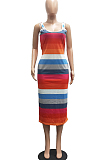 Fashion Contrast Color Stripe Print Package Buttocks Sext Dress H1655