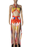 Fashion Tie Dye Halter Neck Sexy Open Fork Two-Pieces RB3163