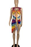Stripe Printing Spliced Hollow Out Two Pieces Swimsuits CY1331