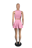 Summer Casual U-Neck Sports Vest Pleated Skirt Sets TC078