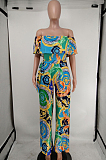 Sexy Print Boat Neck Wide Leg Jumpsuits A8605
