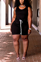 Plus Size Black Casual Sleeveless Vest Short Sets TC075
