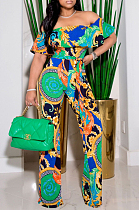 Sexy Print Boat Neck Wide Leg Jumpsuits A8605