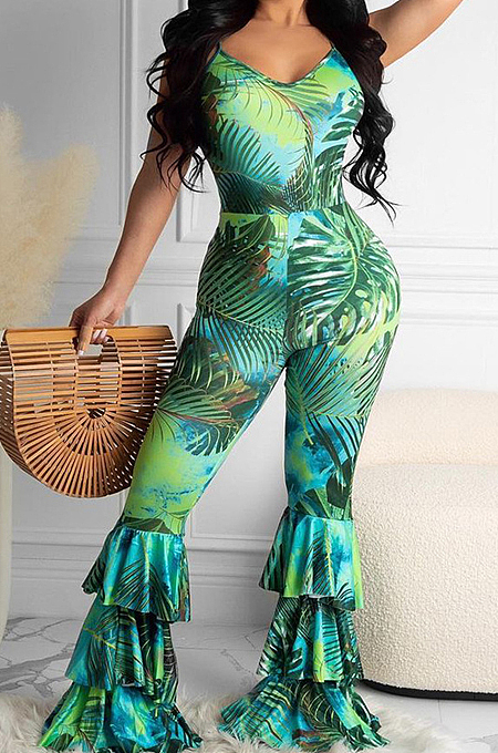Euramerican Beach Print Cultivate One's Morality Sling Jumpsuits QSS5086