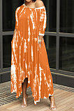 Open Fork Skirt's Hemline Loose Tie Dye Pocket Long Dress RMH8923