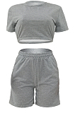 Casual Have Pocket Pure Color T-Shirt Shorts Sports Sets ALS251