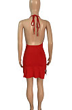 Sexy Open Fork Knotted Strap Pure Colro Cultivate One's Morality Mini Dress Q875