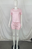 Summer Casual PU Short Sleeve Shorts Two-Piece QY5056