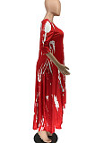 Open Fork Skirt's Hemline Loose Tie Dye Pocket Long Dress RMH8923