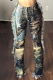 Casual Fashion Color Pattern Tassel Long Pants MLM9055