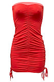 Bandeau Bra Sexy Drawsting Bind Pure Color Mini Dress Q850