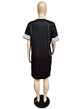 Black Plus Size Round Neck Letter Print Loose Dress TC067