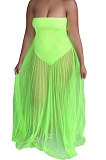 Chest Wrap Jumpsuit Sexy Net Yarn Perspective Long Dress Q854