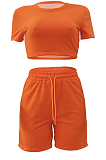 Casual Have Pocket Pure Color T-Shirt Shorts Sports Sets ALS251