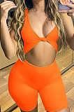Women Sexy Low Chest Tie A Knot Sport Cultivate One's Morality Casual Romper Shorts Q868
