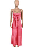 Sexy Condole Belt Ruffle Loose Pants Pure Color Two-Pieces Q858