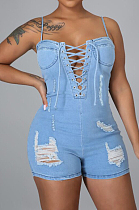 Summer Sexy Sling Backless Cowboy Jumpsuits JLX3001