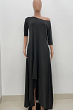 Casual Pure Color Irregularity Off Shoulder Simple Giant Swing Dress YX9283