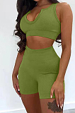 Sexy Pure Color Deep V Screw Thuead Sports Two-Piece YX9281