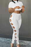 Personality Pure Color Hole Pants Sets AYW8008