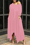 Casual Pure Color Irregularity Off Shoulder Simple Giant Swing Dress YX9283