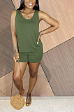Summer Casual Pure Color U-Neck Vest Soft Shorts Sets HAA9082