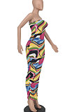 Euramerican Women Printing Tie Dye Sexy Multi Long Dress NRS8061