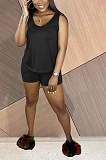 Summer Casual Pure Color U-Neck Vest Soft Shorts Sets HAA9082