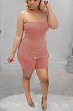 Sexy Pure Color Casual Slit Chest Wrap Shorts  Sets  HAA9079