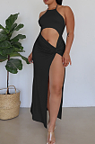 Hanging Neck Straps With Navel Kink High Slits Long Dress HAA9081