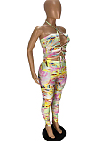 Fashion Print Cross Bind Boob Tube Top Sexy Jumpsuits WJ5217