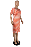 Stripe Print Loose Round Neck Comfortable Loose Dress TC071