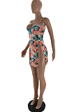 Euramerican Fashion Maple Leaf Print Open Fork Sling Dress YZL846