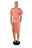 Stripe Print Loose Round Neck Comfortable Loose Dress TC071