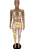 Fashion Print Cross Bind Boob Tube Top Sexy Jumpsuits WJ5217