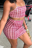 Fashion Sexy Plaid Sling Short Skirt Two-Piece LMM8237