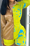 Euramerican Fashion Tie Dye Print Spliced Shirt Shorts Two-Piece LSZ9096