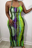 Fashion Tie Dye Print Sexy Sling Long Dress NYF8056