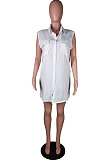 Fashion Sleeveless Tooling Pocket Shirt Dress C3051