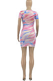 Colorful Grain Printing Spliced Mini Dress AD0507
