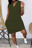 Euramerican Women V Neck Pure Color Sleeveless Mini Dress JR3617