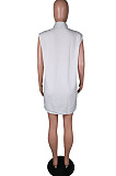 Fashion Sleeveless Tooling Pocket Shirt Dress C3051