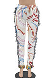Casual Women Bottom Fashion Colorful Tassel Straight Long Pants MLM9068