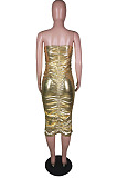 Euramerican A Word Shoulder Mosaic Gold Boob Tube Top Dress C3050 