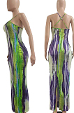 Fashion Tie Dye Print Sexy Sling Long Dress NYF8056