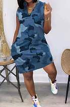 Women Sleeveless V Neck Camo Mini Dress JR3620