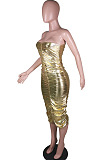 Euramerican A Word Shoulder Mosaic Gold Boob Tube Top Dress C3050 