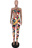 Fashion One Should Hollow Out Print Bodycon Jumpsuits ZZS8382