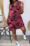 Women Sleeveless V Neck Camo Mini Dress JR3620