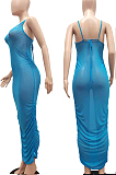 Fashion Sexy Sling Fold Net Yarn Perspetive Dress NYF8060